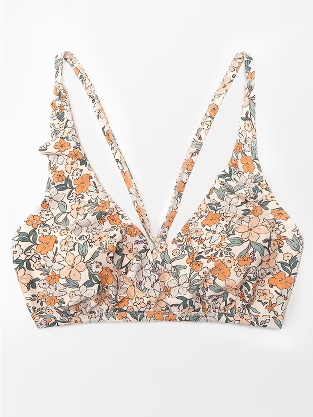 NWT Cupshe Floral High-Waist Bikini Set in Cream, Orange and Green - Picture 3 of 5